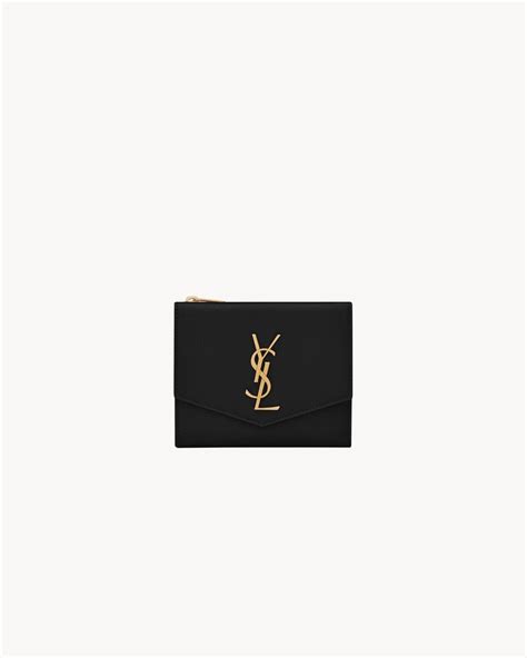 ysl uptown compact wallet in grain de poudre embossed leather|UPTOWN Compact wallet in grain de poudre leather.